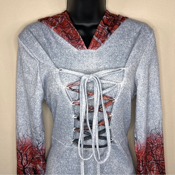 Medium Grey Hooded Sweater Dress Halloween Goth Druid Cosplay Long Sleeve - Picture 2 of 14